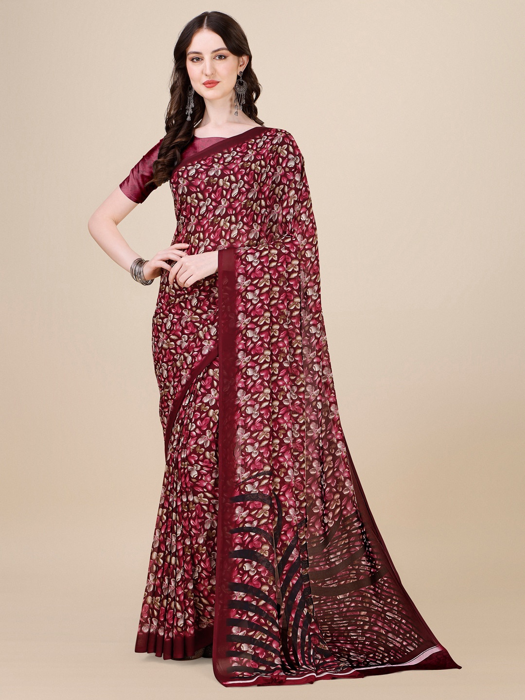 Dori Floral Pure Georgette Saree, Maroon