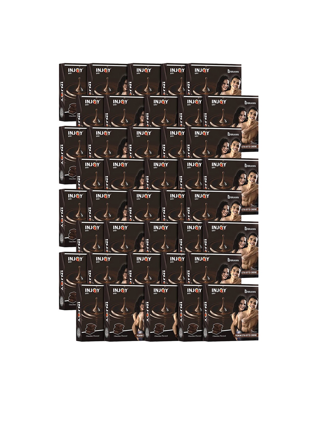 INJOY Set Of 40 Ribbed & Extra Dotted Lubricated Chocolate Flavored Condoms - 3 Pcs Each, Brown
INJOY Set Of 40 Ribbed & Extra Dotted Lubricated Chocolate Flavored Condoms - 3 Pcs Each, Brown