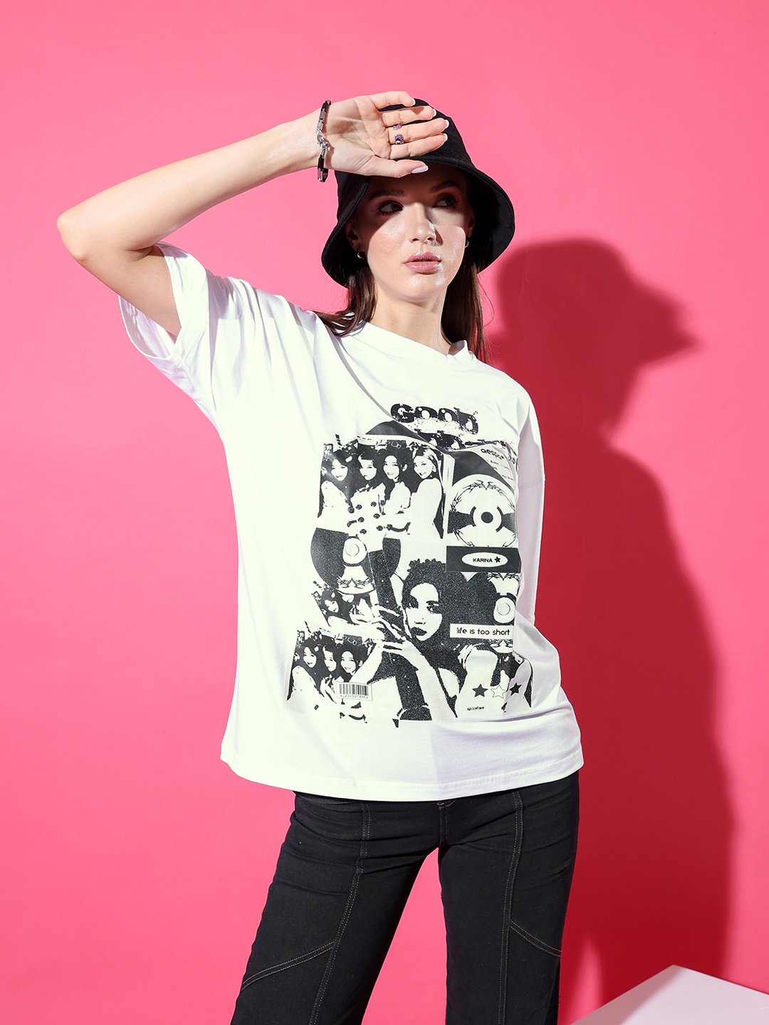 Stylecast X Hersheinbox Printed Drop-Shoulder Sleeves Pure Cotton Relaxed T-shirt, White
Stylecast X Hersheinbox Printed Drop-Shoulder Sleeves Pure Cotton Relaxed T-shirt, White