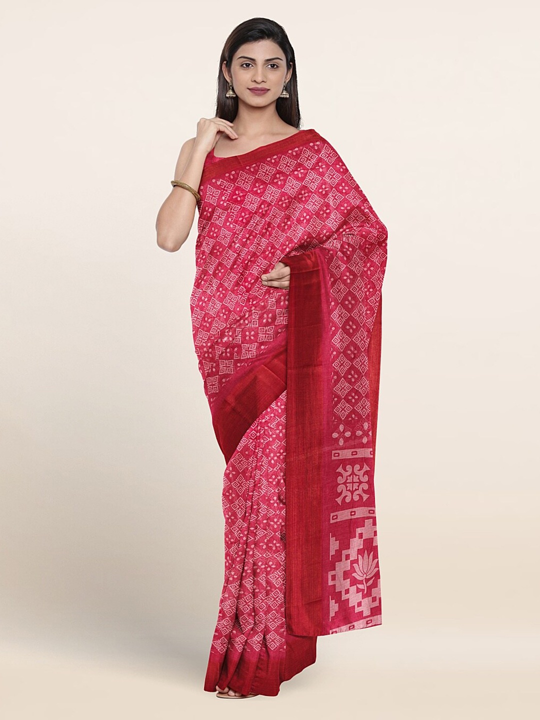 Pothys Ethnic Motifs Printed Saree, Pink
