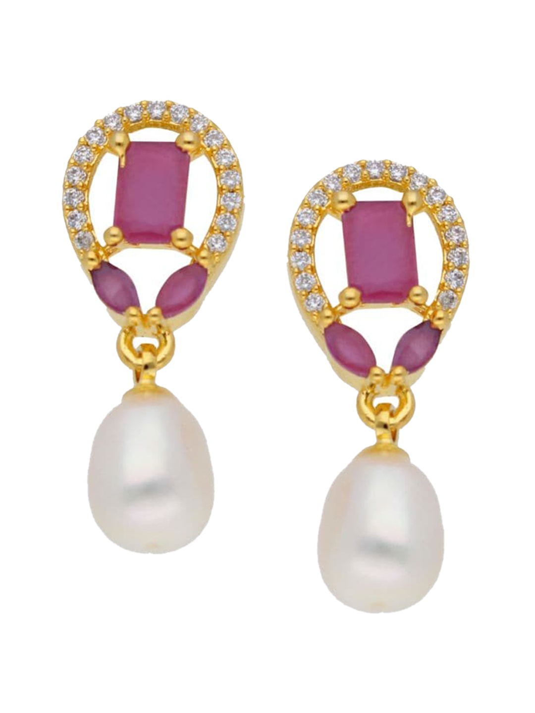 Sri Jagdamba Pearls Dealer Gold-Plated Contemporary Stone Studded & Beaded Drop Earrings
Sri Jagdamba Pearls Dealer Gold-Plated Contemporary Stone Studded & Beaded Drop Earrings