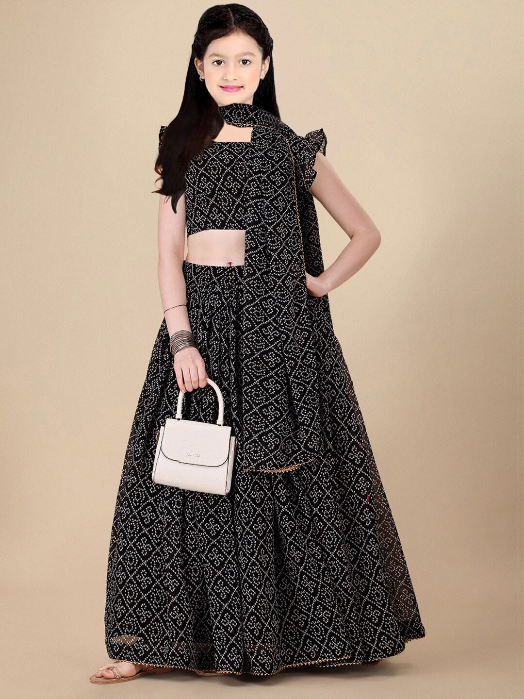 APNISHA Girls Banhdani Printed Semi-Stitched Lehenga & Unstitched Blouse With Dupatta, Black
APNISHA Girls Banhdani Printed Semi-Stitched Lehenga & Unstitched Blouse With Dupatta, Black