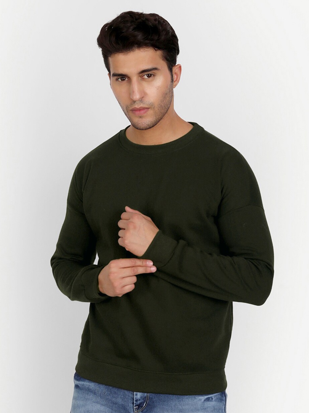 COLOR CAPITAL Round Neck Pullover, Olive