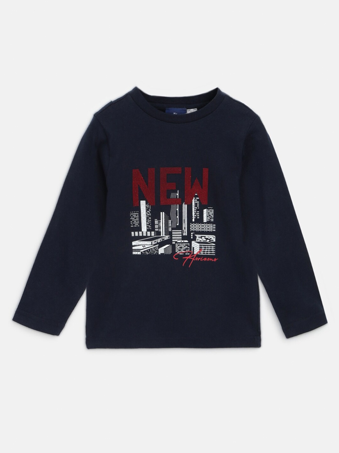 Chicco Boys Graphic Printed High Neck Cotton T-shirt, Navy blue