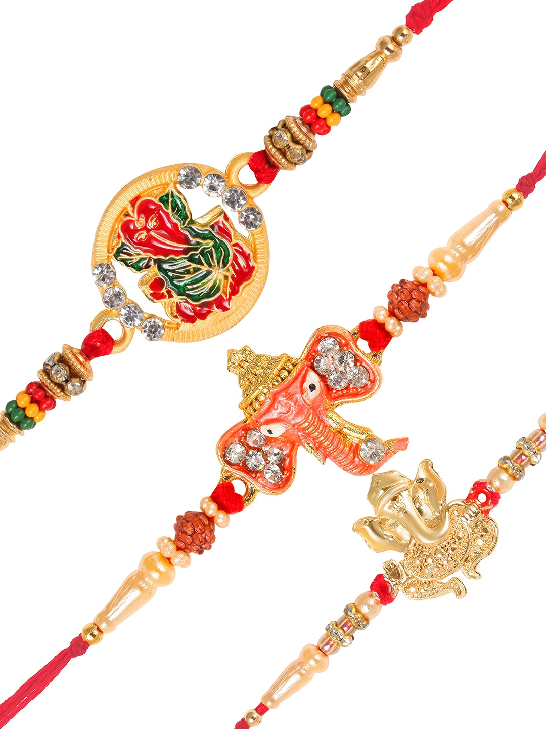 Vighnaharta Set Of 3 Lord Ganesha Charm Studded & Beaded Rakhis With Roli Chawal & Card, Gold
Vighnaharta Set Of 3 Lord Ganesha Charm Studded & Beaded Rakhis With Roli Chawal & Card, Gold