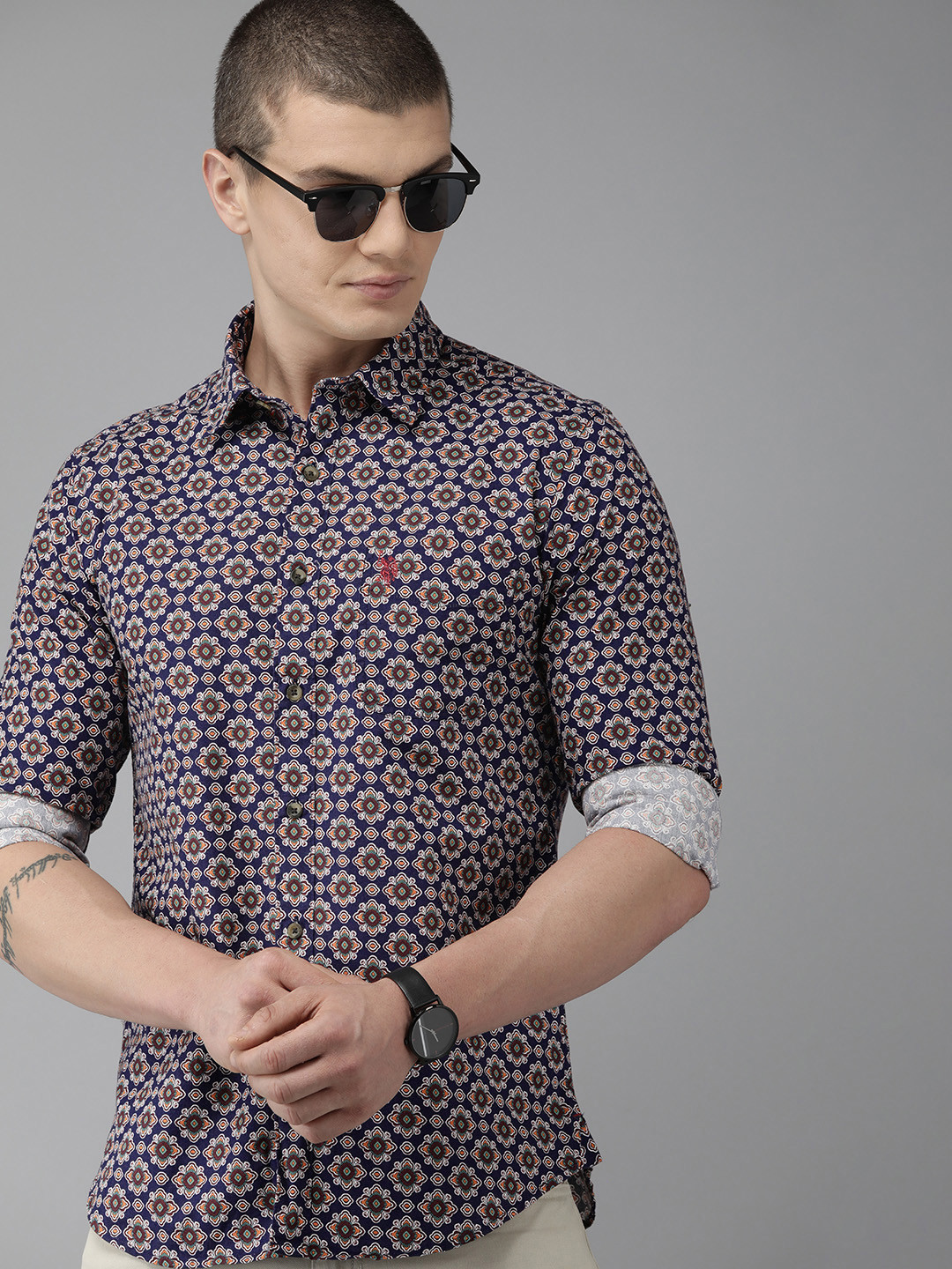 U.S. Polo Assn. Denim Co. Slim Fit Printed Pure Cotton Casual Shirt, Navy blue 
U.S. Polo Assn. Denim Co. Slim Fit Printed Pure Cotton Casual Shirt, Navy blue