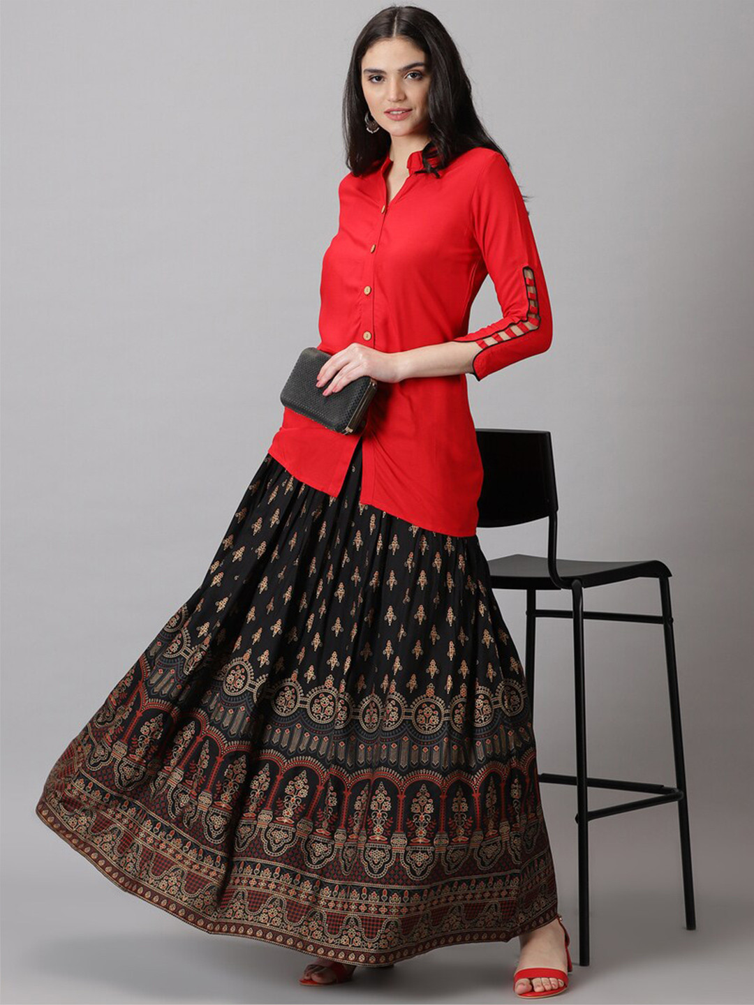 DRESSAR Ethnic Motifs Printed Top & Skirt, Red
DRESSAR Ethnic Motifs Printed Top & Skirt, Red