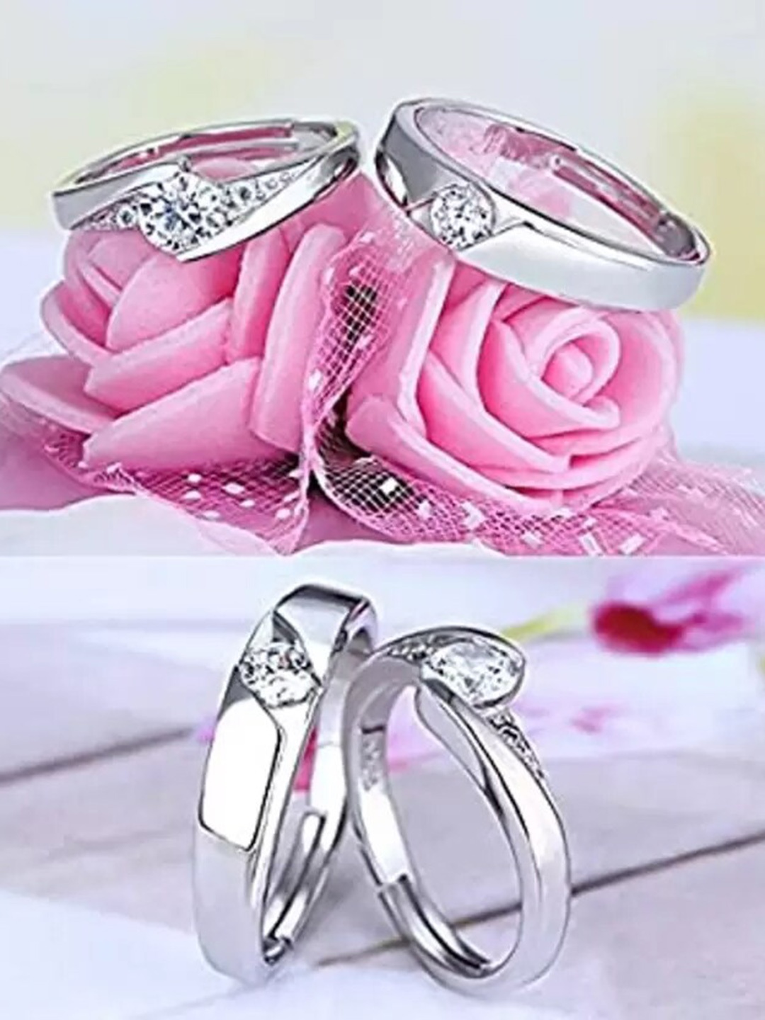 KARISHMA KREATIONS Set Of 2 Silver-Plated AD-Studded Couple Stainless Steel Finger Rings
KARISHMA KREATIONS Set Of 2 Silver-Plated AD-Studded Couple Stainless Steel Finger Rings