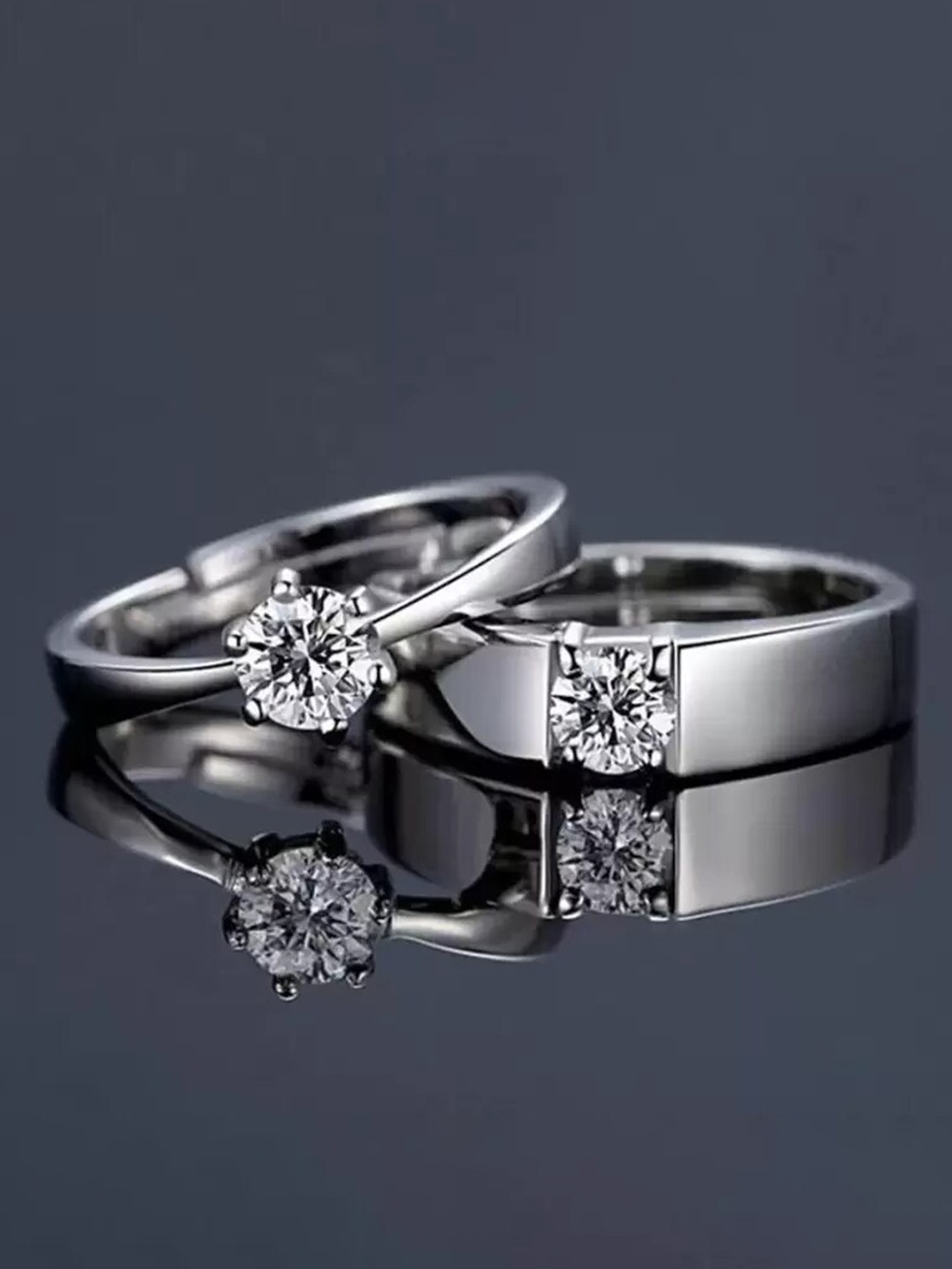 KARISHMA KREATIONS Unisex Set Of 2 Silver-Plated American Diamond -Studded Couple Rings
KARISHMA KREATIONS Unisex Set Of 2 Silver-Plated American Diamond -Studded Couple Rings