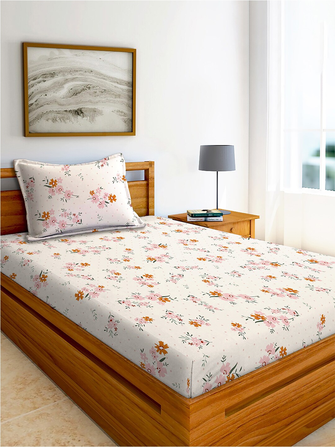 AEROHAVEN Cream-Coloured & Pink Floral Cotton 240 TC Single Bedsheet With 1 Pillow Cover
AEROHAVEN Cream-Coloured & Pink Floral Cotton 240 TC Single Bedsheet With 1 Pillow Cover