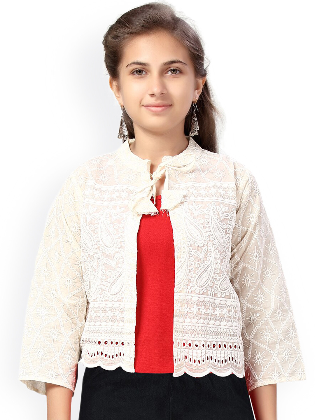 BAESD Girls Self Design Lightweight Embroidered Ethnic Cotton Crop Open Front Jacket, Cream 
BAESD Girls Self Design Lightweight Embroidered Ethnic Cotton Crop Open Front Jacket, Cream