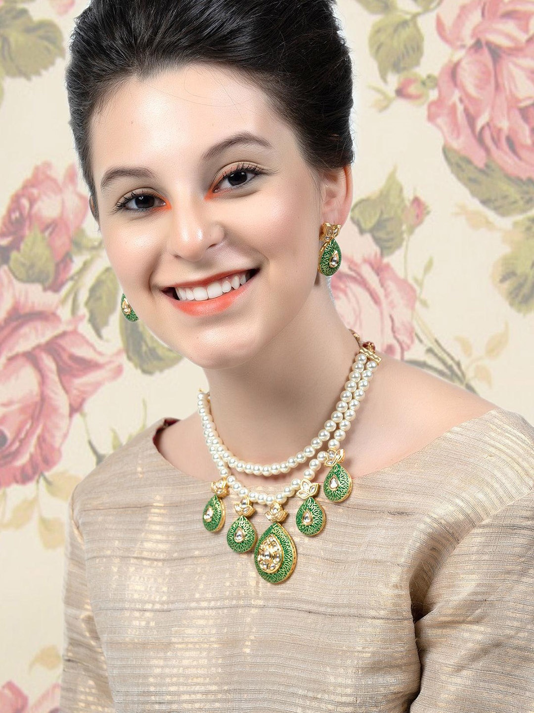 ODETTE Gold-Plated Stone Studded & Beaded Wistful Double String Enamelled Necklace Set, Green
ODETTE Gold-Plated Stone Studded & Beaded Wistful Double String Enamelled Necklace Set, Green