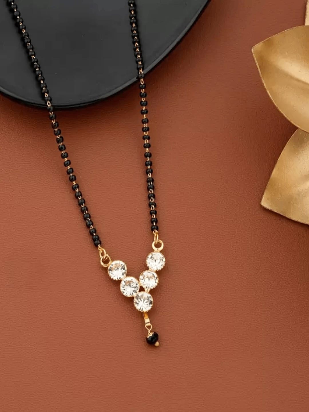 JEWEL WORLD Set Of 3 Gold-Plated Stone-Studded & Beaded Mangalsutra