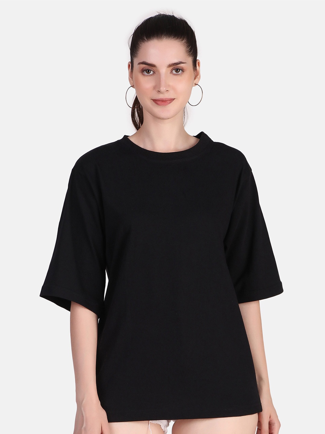 Jollify Drop-Shoulder Sleeves Pure Cotton Loose T-shirt, Black