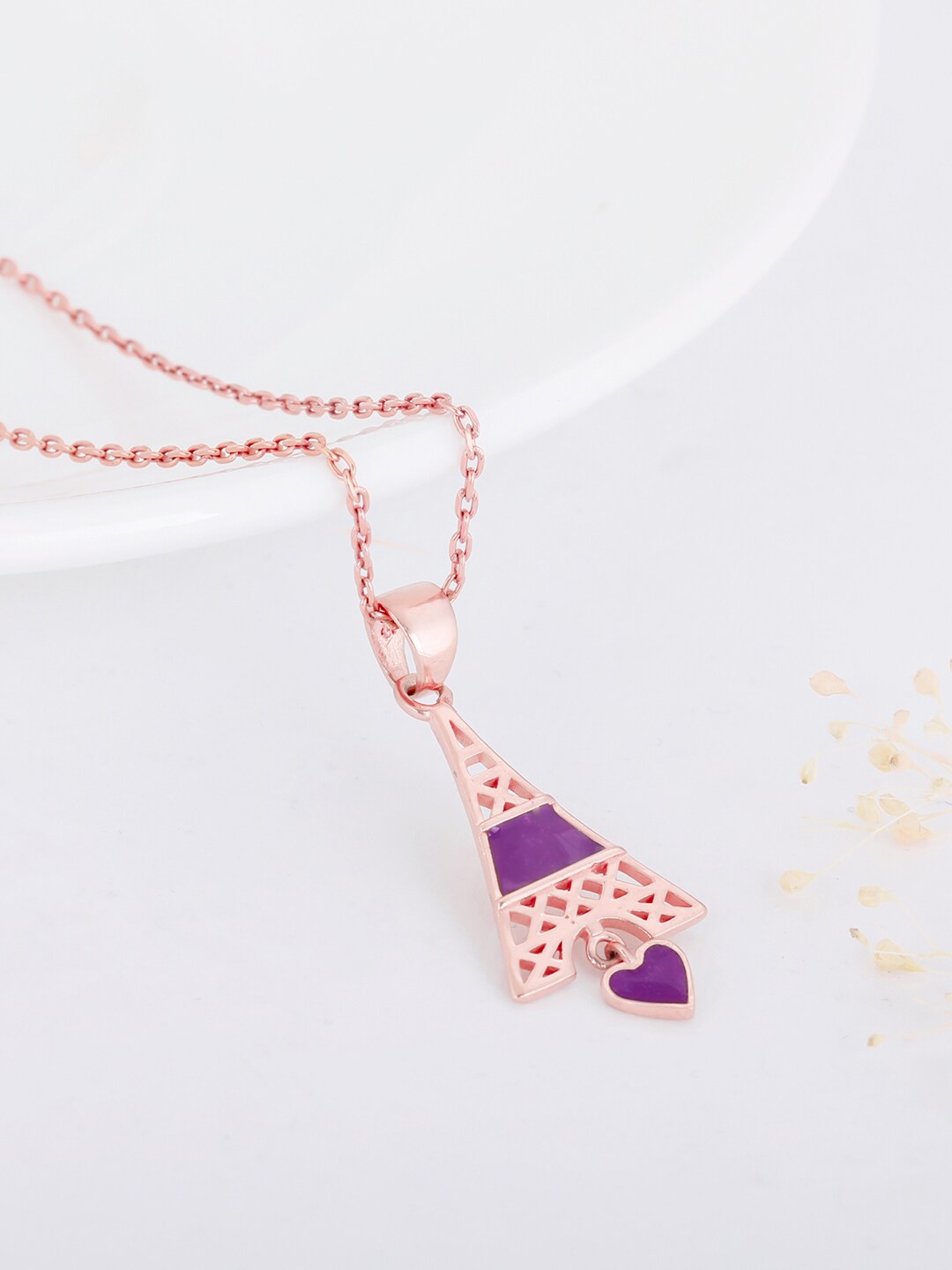 GIVA 925 Sterling Silver Rose Gold-Plated Tower Of Dreams Pendant With Chain