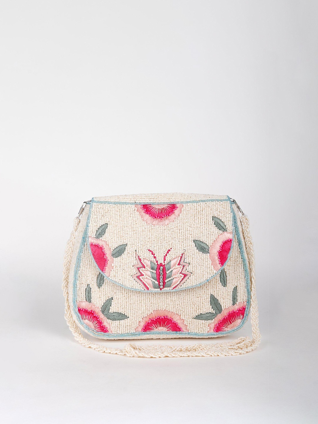 ODETTE Embellished Envelope Clutch, White
