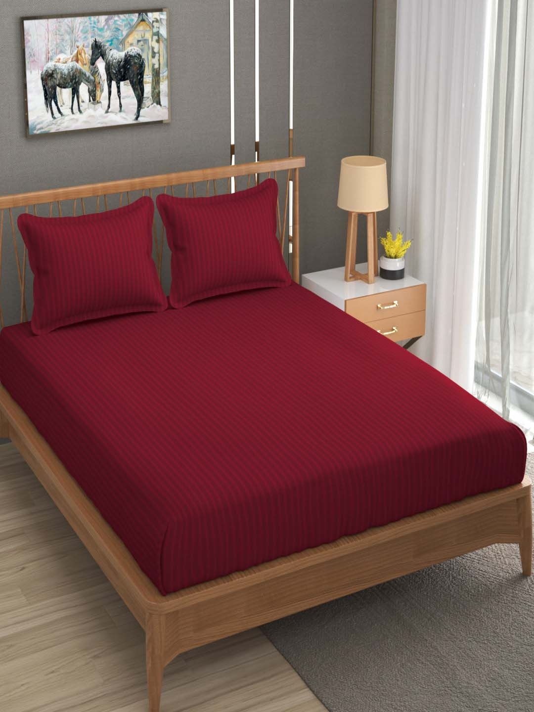 Homefab India Maroon & Navy Blue Striped 180 TC 2 Queen Bedsheet with 4 Pillow Covers
Homefab India Maroon & Navy Blue Striped 180 TC 2 Queen Bedsheet with 4 Pillow Covers