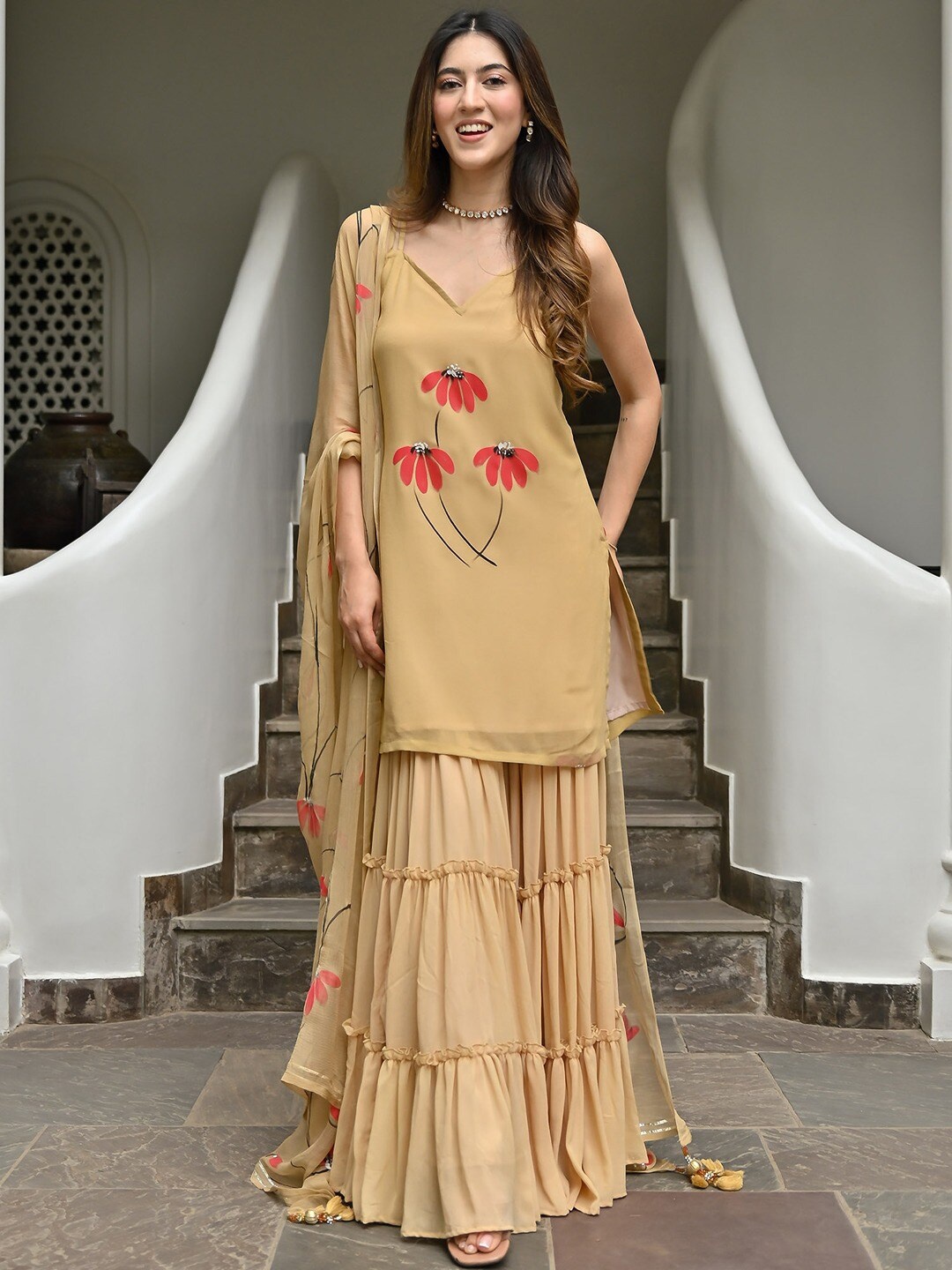 Lavanya The Label Floral Printed Regular Georgette Kurti With Sharara & Dupatta, Beige
Lavanya The Label Floral Printed Regular Georgette Kurti With Sharara & Dupatta, Beige