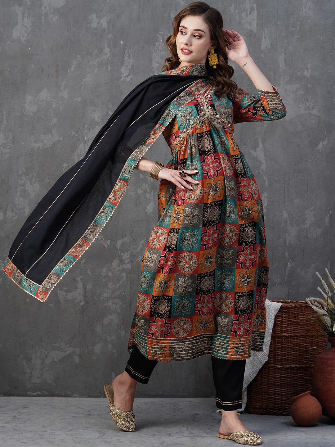 FASHOR Ethnic Motifs Printed Zardozi Pure Cotton A-Line Kurta With Trousers & Dupatta, Red
FASHOR Ethnic Motifs Printed Zardozi Pure Cotton A-Line Kurta With Trousers & Dupatta, Red