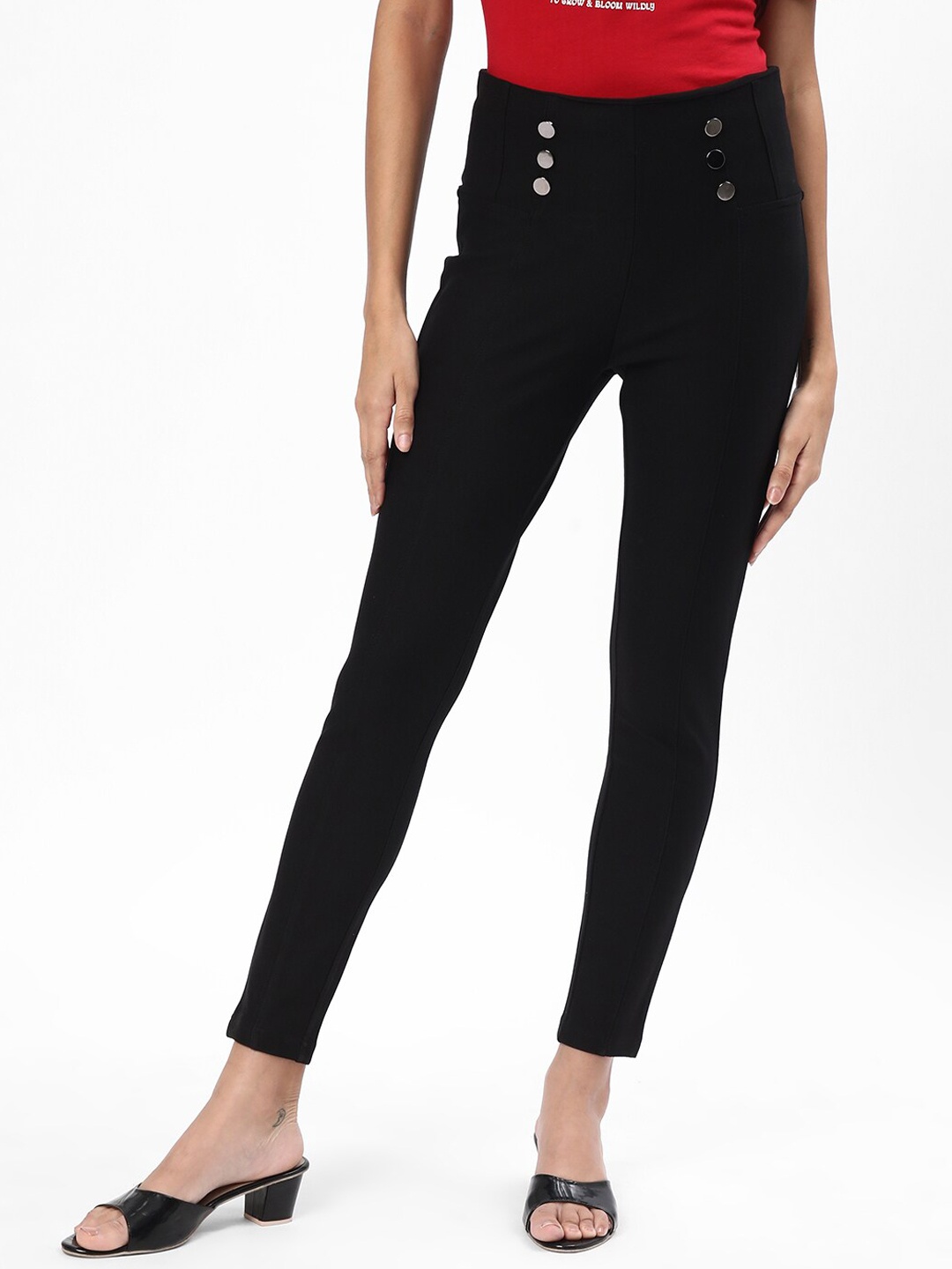 R&B Women Mid-Rise Regular Trousers, Black