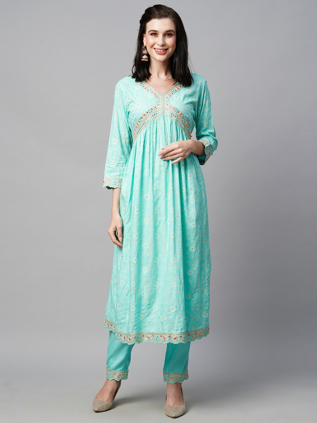 HEEPOSH Floral Printed Empire Thread Work Anarkali Kurta & Trousers With Dupatta, Sea green
HEEPOSH Floral Printed Empire Thread Work Anarkali Kurta & Trousers With Dupatta, Sea green