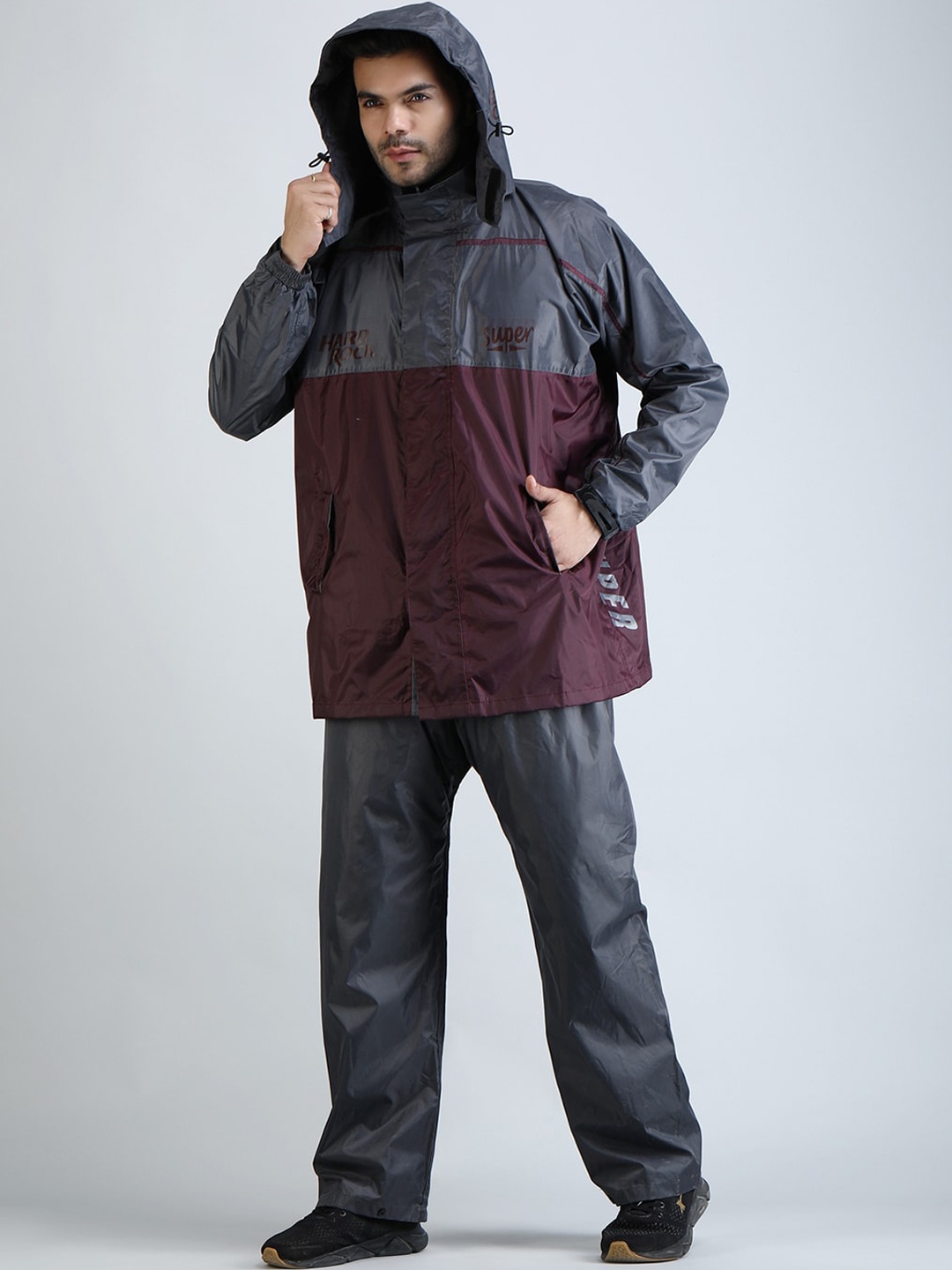 Super Colourblocked Hooded Rain Suit, Grey