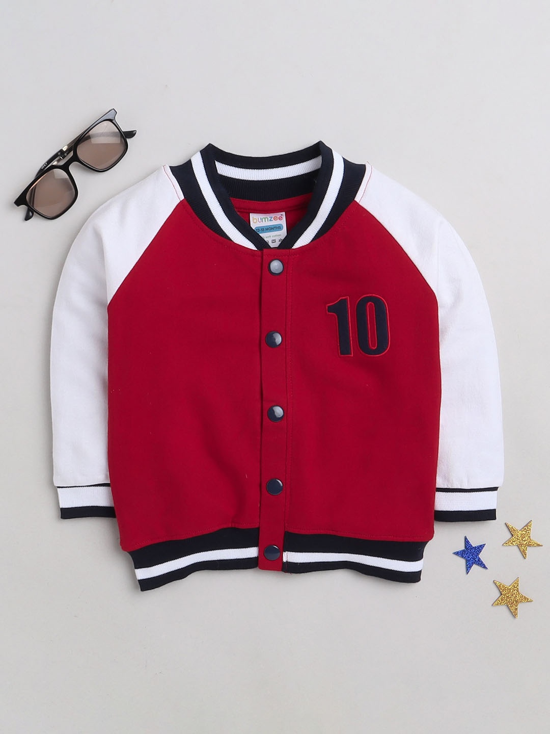 BUMZEE Boys Cotton Lightweight Varsity Jacket, Red