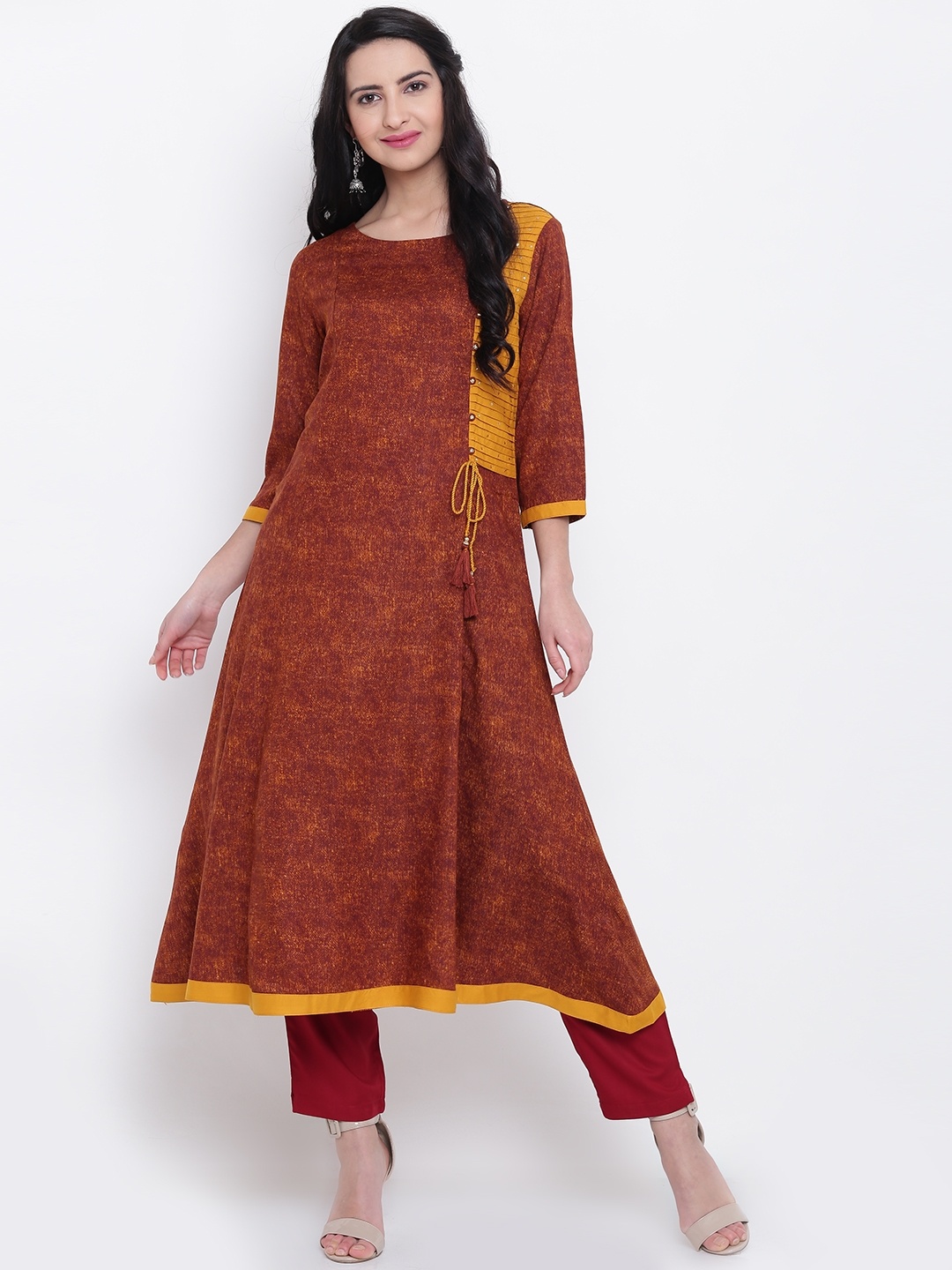 Shree Women Brown Printed A-Line Kurta