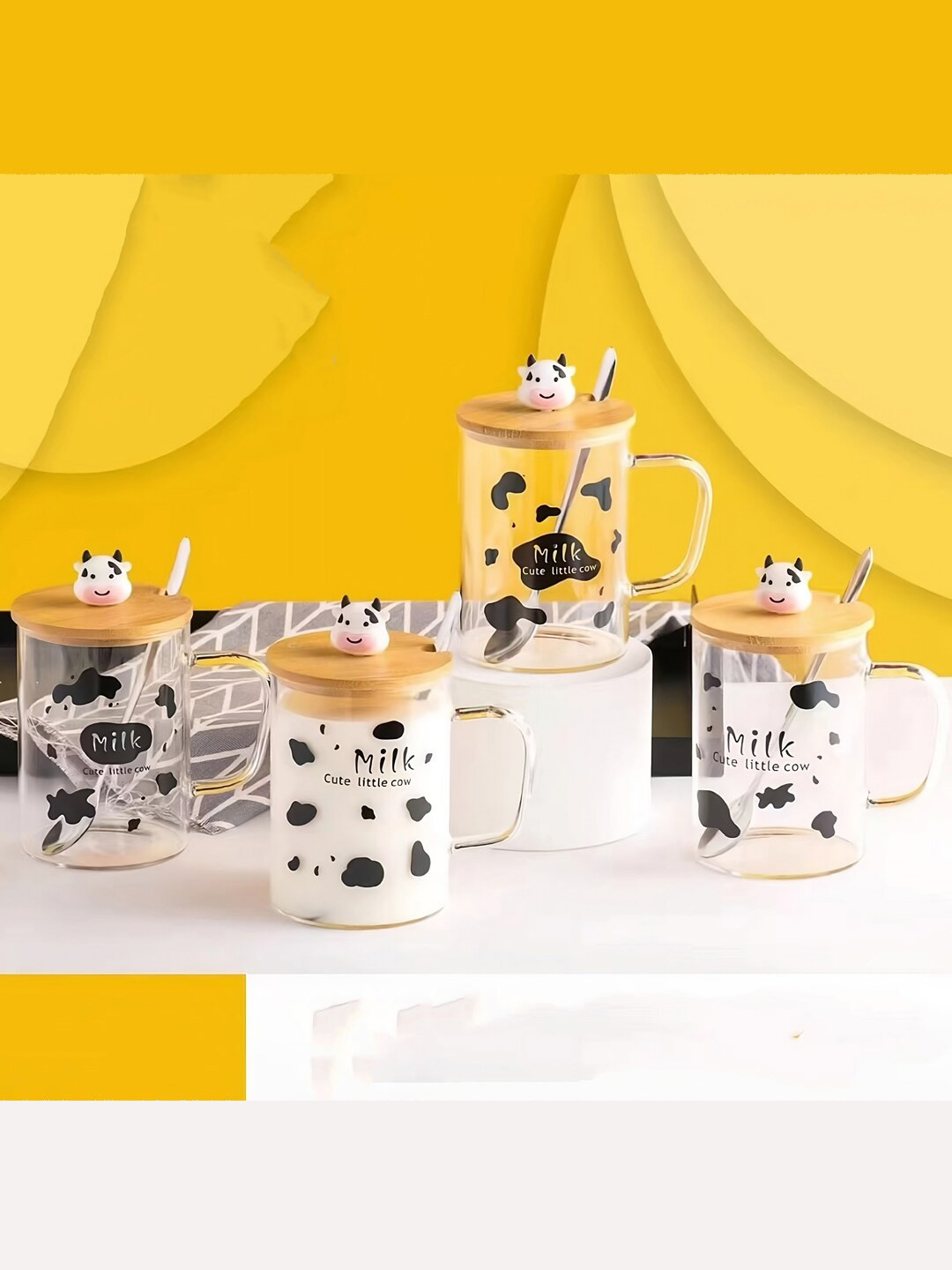 BonZeaL Transparent & Black 4 Pieces Printed Glass Mugs With Lid & Spoons 500 ml Each
BonZeaL Transparent & Black 4 Pieces Printed Glass Mugs With Lid & Spoons 500 ml Each