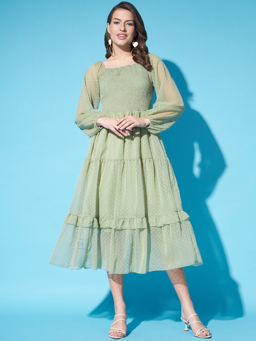 Funday Fashion Self Design Square Neck Puff Sleeve Smocked Georgette Fit & Flare Dress, Green
Funday Fashion Self Design Square Neck Puff Sleeve Smocked Georgette Fit & Flare Dress, Green