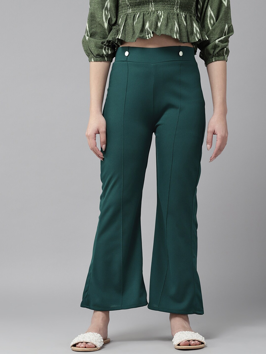 BAESD Women Cropped Palazzos, Green
