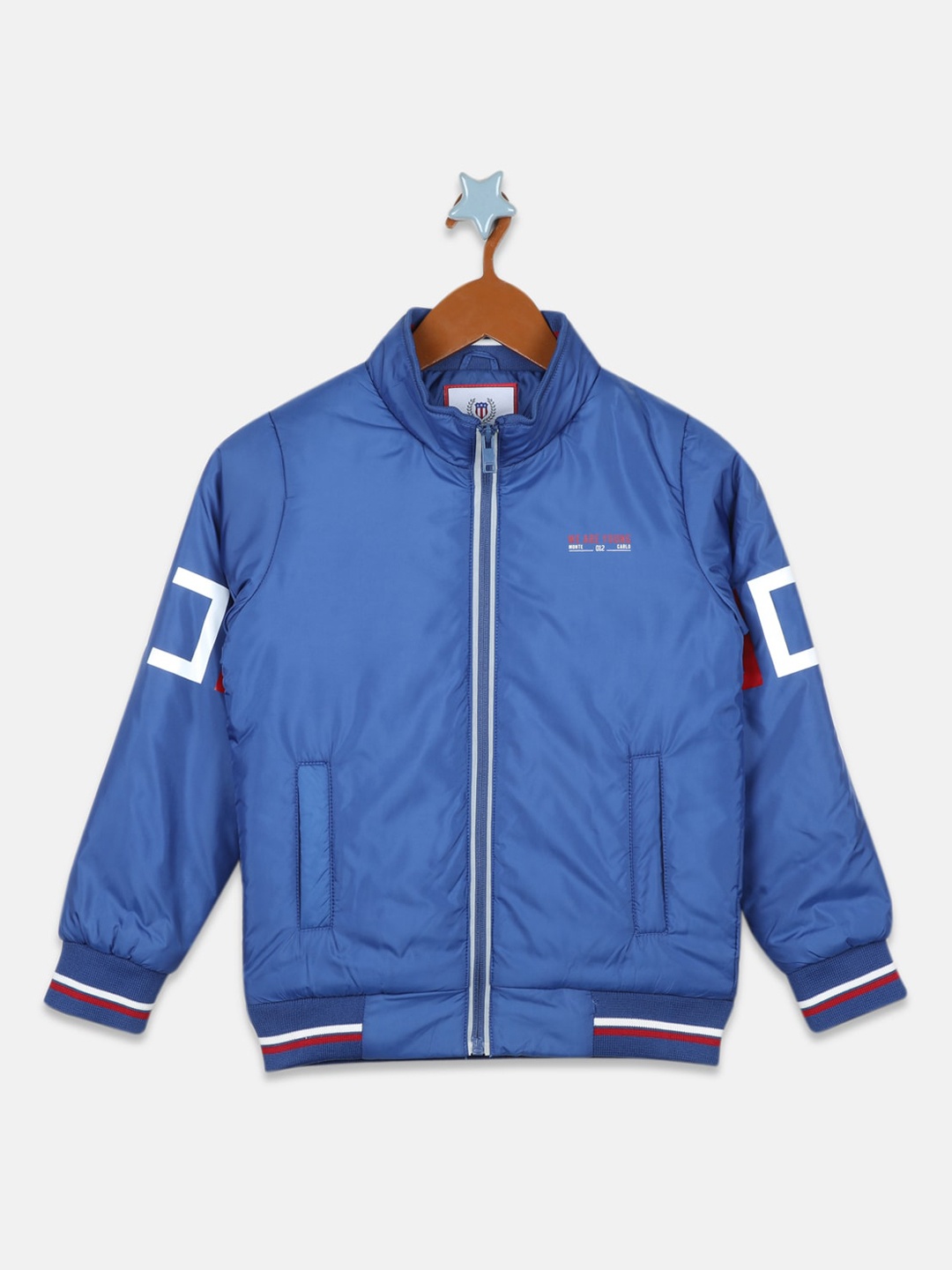 Monte Carlo Printed Mock Collar Bomber Jacket, Blue