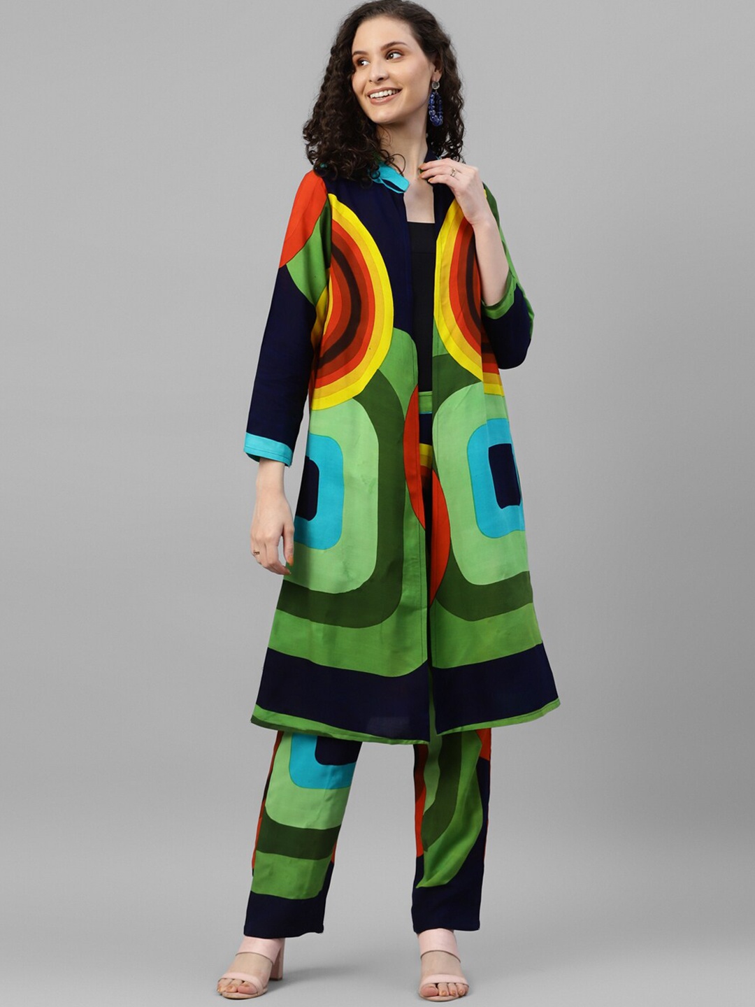DEEBACO Printed Shrug With Trousers, Green