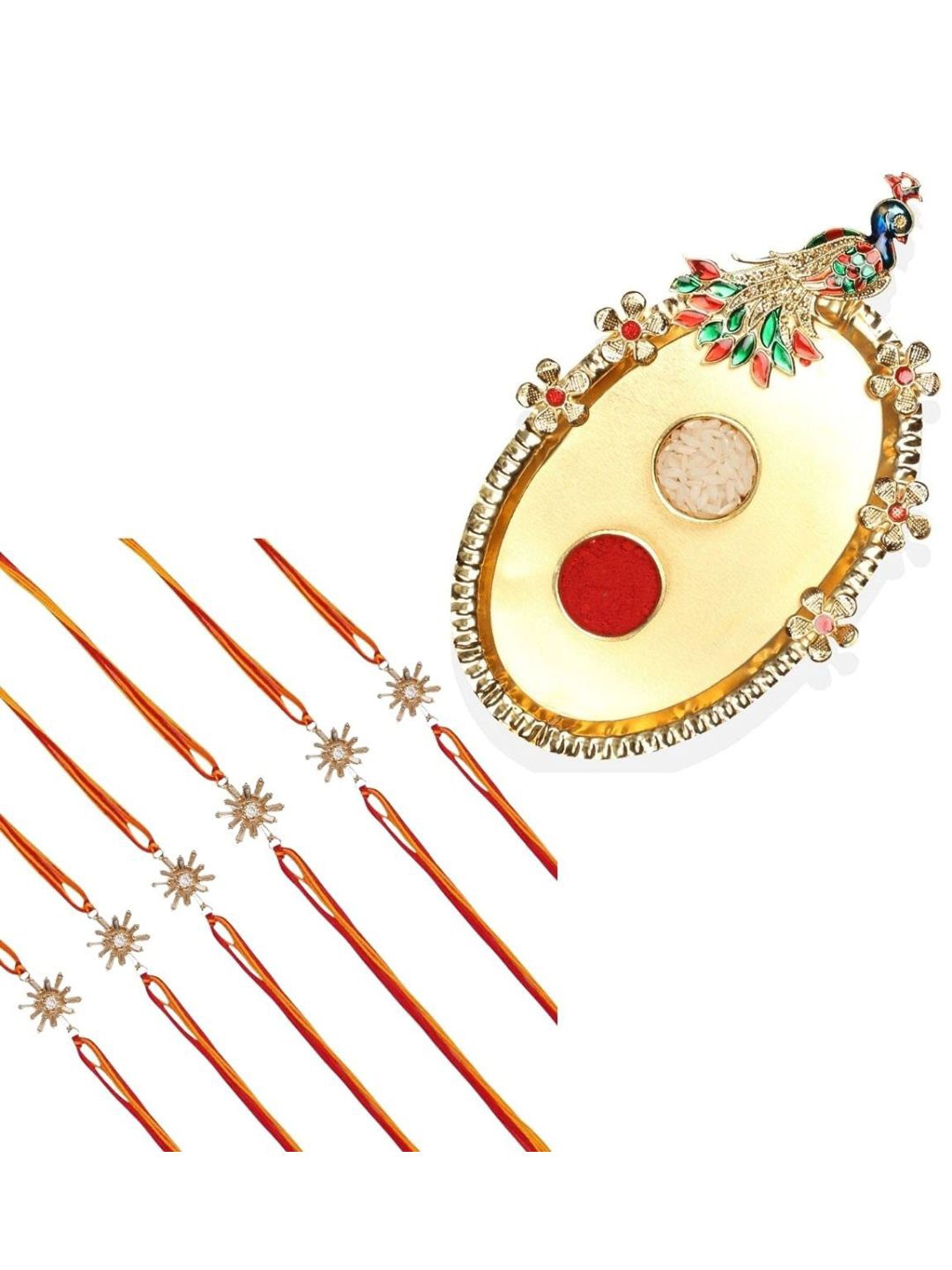 AccessHer Set Of 6 Stone-Studded Thread Rakhis, Gold