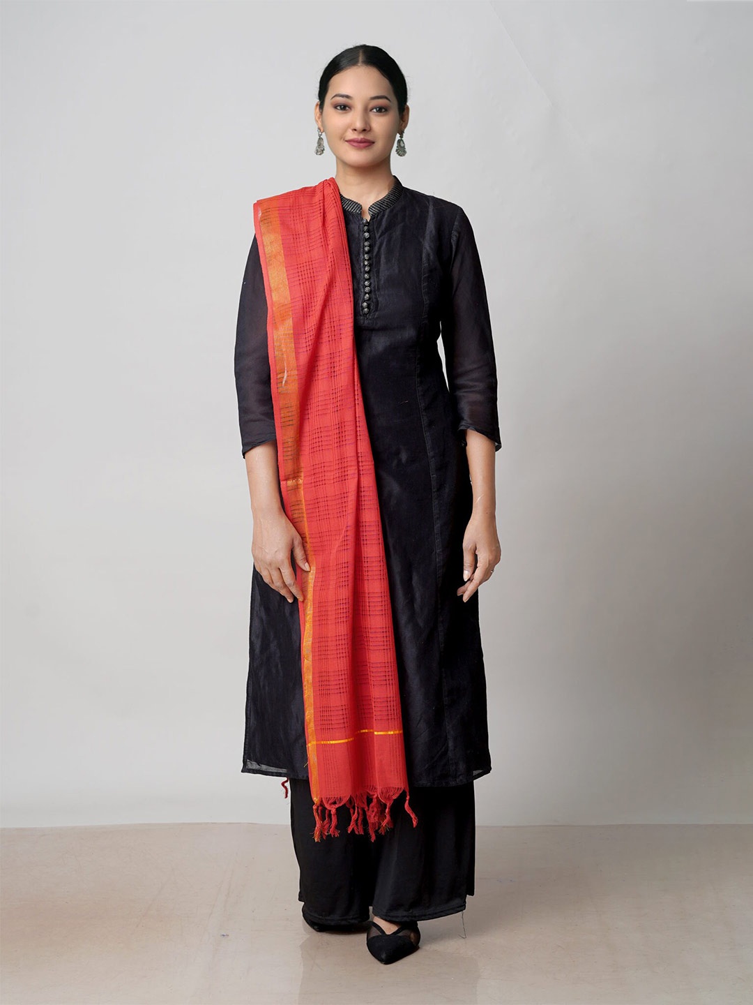 Unnati Silks Woven Design Mangalgiri Pure Cotton Dupatta with Zari, Red