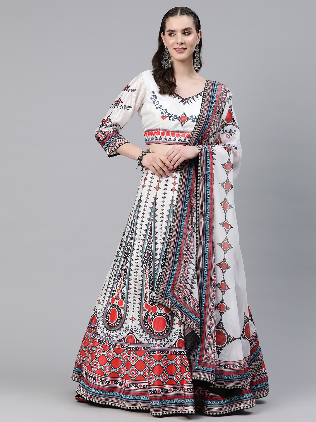 Readiprint Fashions Printed Stones-Studded Ready to Wear Lehenga & Blouse With Dupatta, White
Readiprint Fashions Printed Stones-Studded Ready to Wear Lehenga & Blouse With Dupatta, White