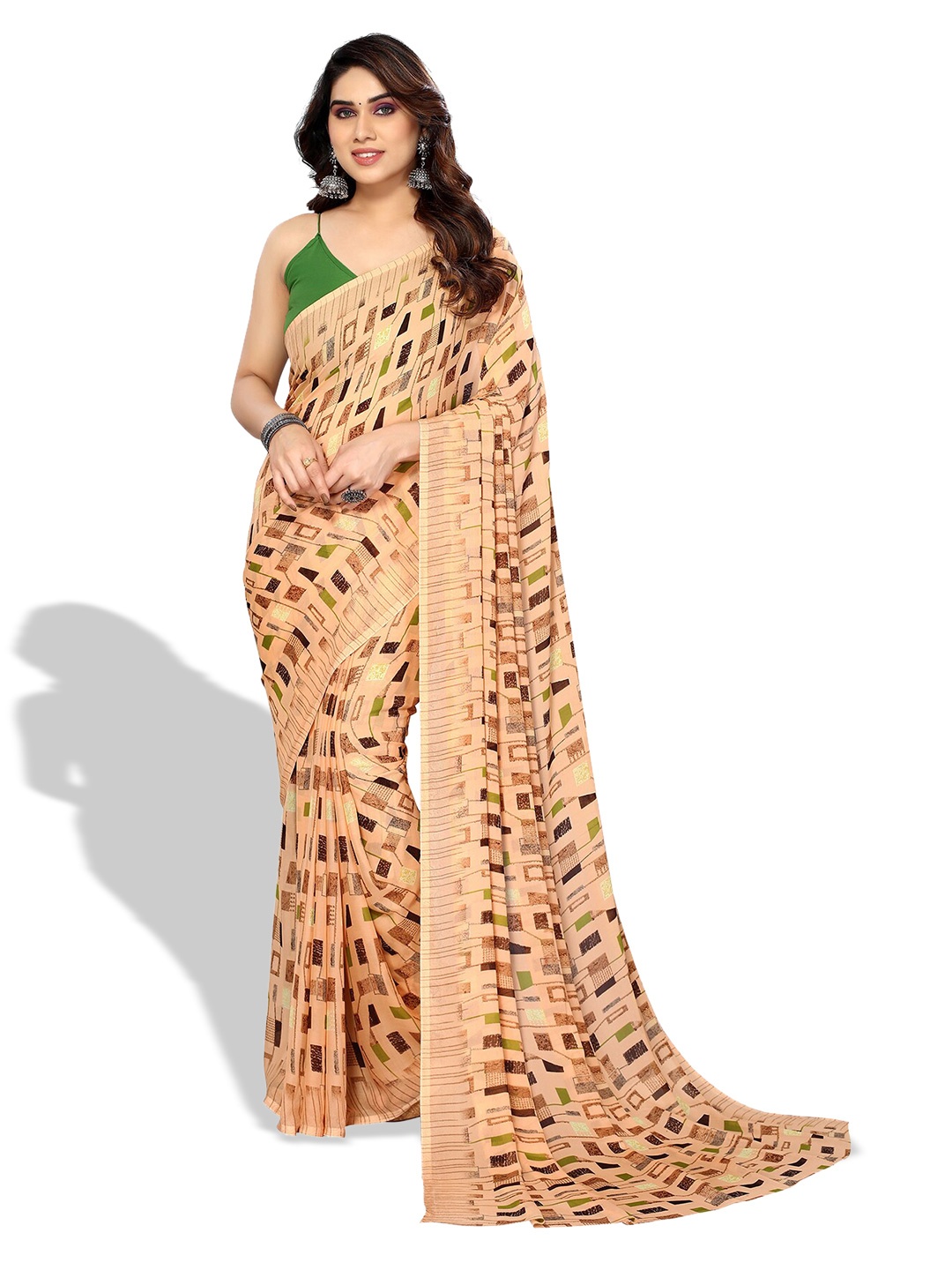ANAND SAREES Geometric Printed Pure Georgette Saree, Orange