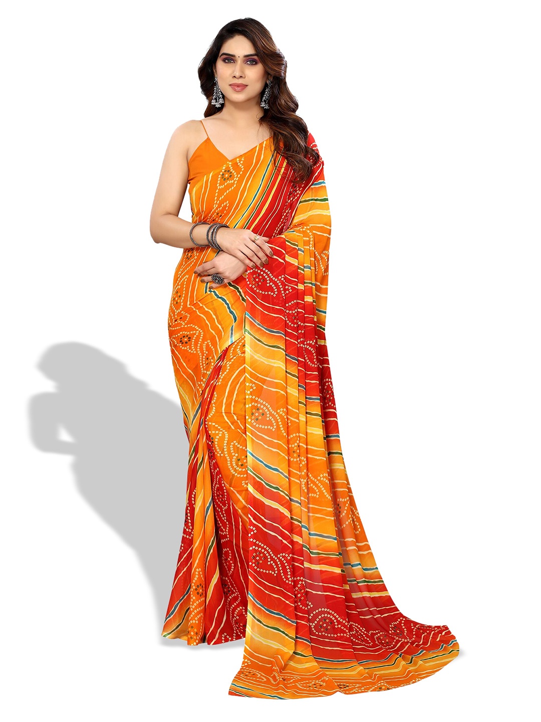 ANAND SAREES Bandhani Printed Pure Georgette Saree, Yellow