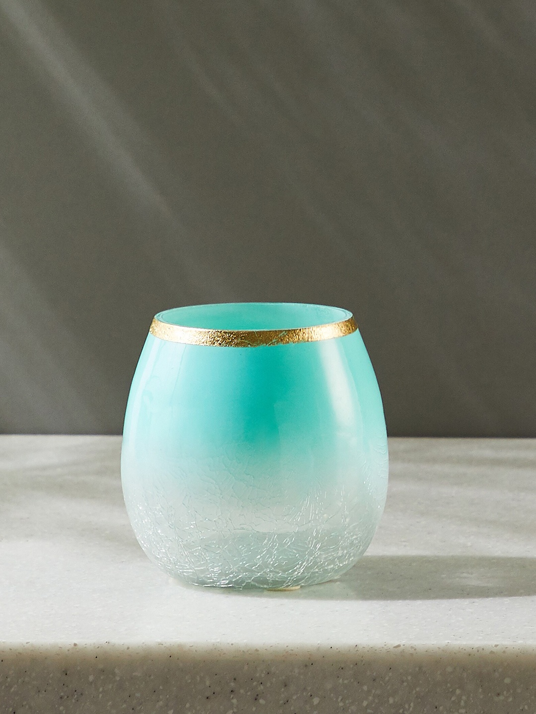 Home Centre Blue & White Glass Crackle Votive Holder