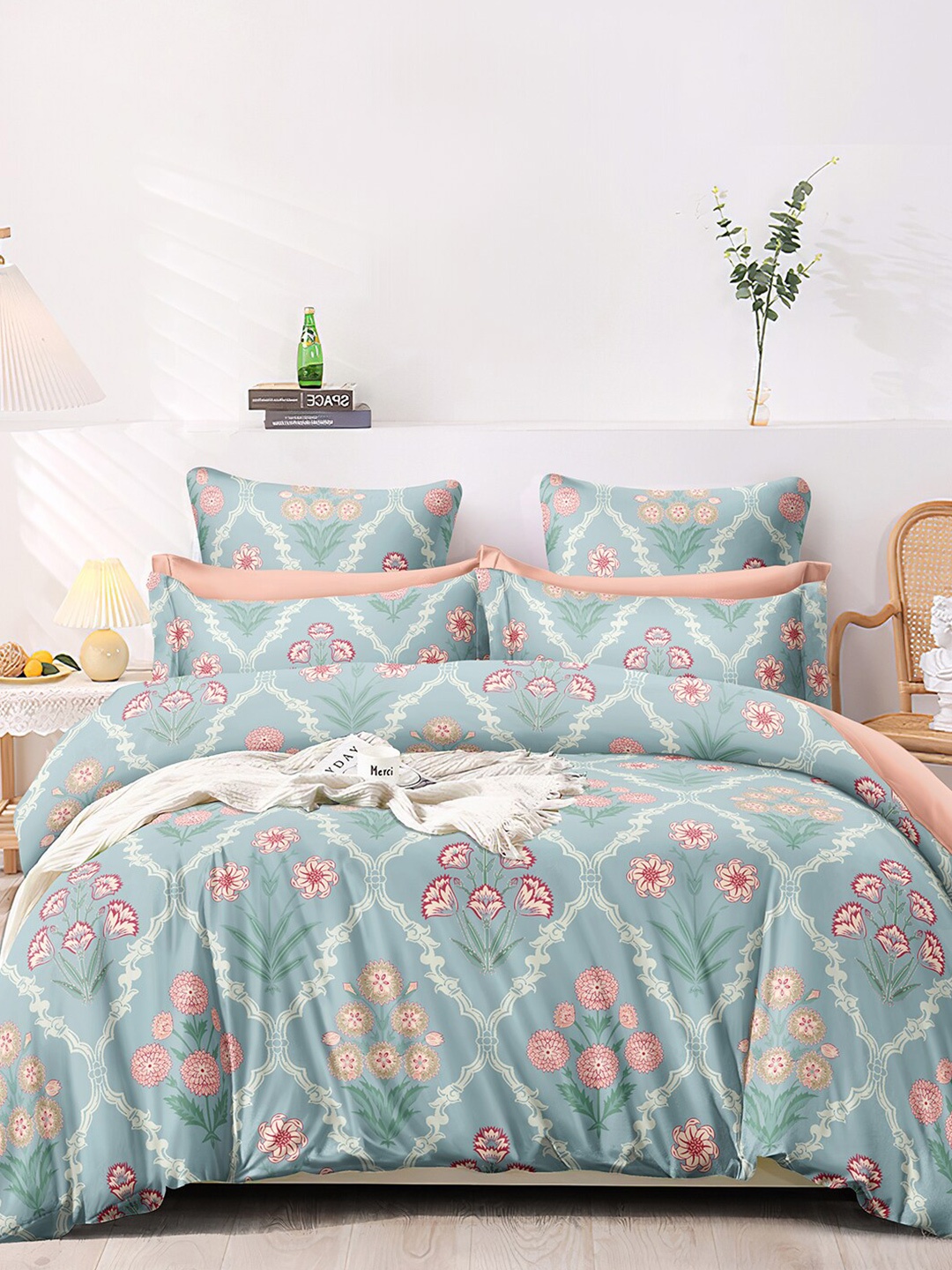 AEROHAVEN Premium Blue & Pink Ethnic Motifs Cotton 300 TC King Bedsheet & 2 Pillow Covers
AEROHAVEN Premium Blue & Pink Ethnic Motifs Cotton 300 TC King Bedsheet & 2 Pillow Covers