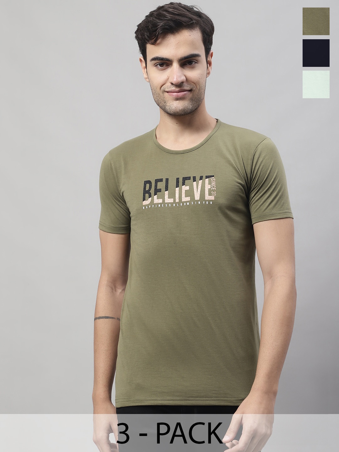 MACK JONNEY Pack Of 3 Typography Printed Round Neck Regular Fit Cotton Casual T-Shirt, Olive
MACK JONNEY Pack Of 3 Typography Printed Round Neck Regular Fit Cotton Casual T-Shirt, Olive