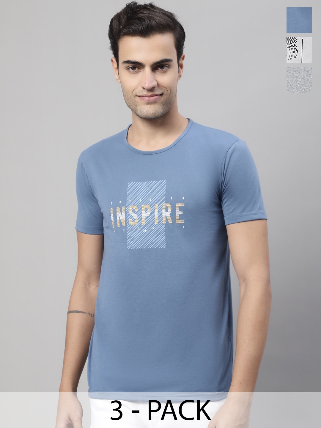MACK JONNEY Pack Of 3 Typography Printed Round Neck Regular Fit Cotton Casual T-Shirt, Blue
MACK JONNEY Pack Of 3 Typography Printed Round Neck Regular Fit Cotton Casual T-Shirt, Blue