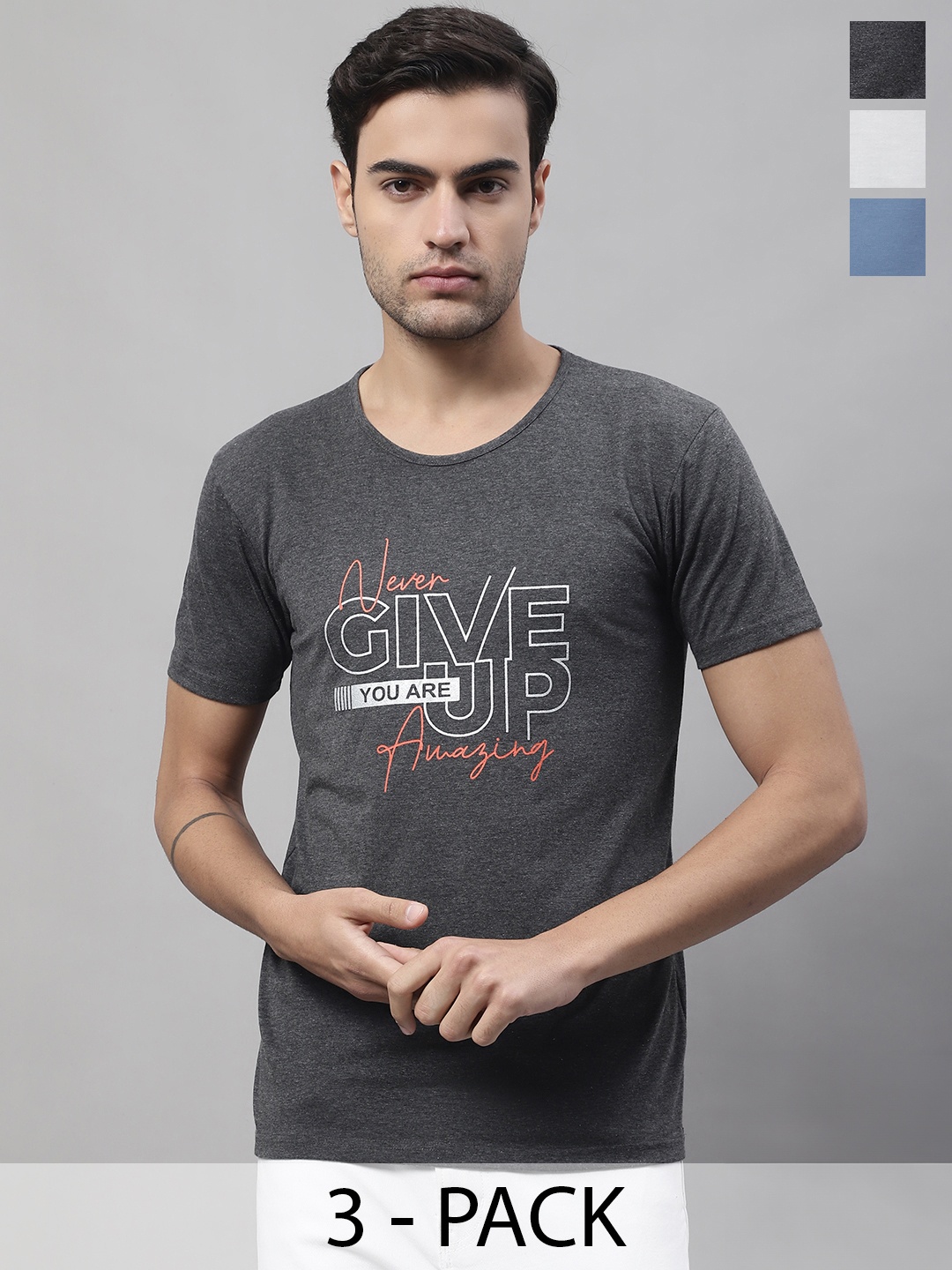 MACK JONNEY Pack Of 3 Typography Printed Round Neck Regular Fit Cotton Casual T-Shirt, Grey
MACK JONNEY Pack Of 3 Typography Printed Round Neck Regular Fit Cotton Casual T-Shirt, Grey