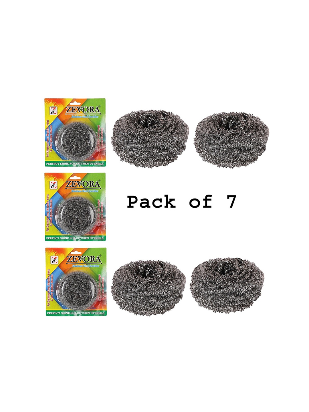 ZEVORA 7-Pcs Silver-Toned Stainless Steel Scrubbers
