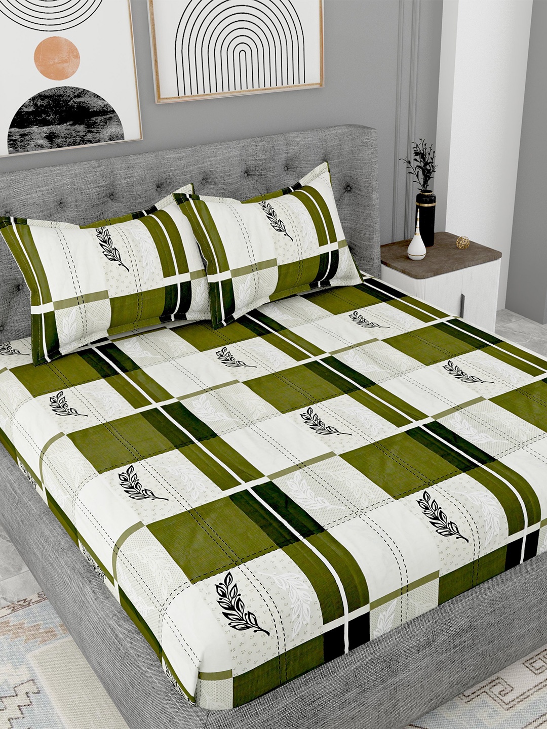 Lali Prints Green & White Geometric Cotton 180 TC Super King Bedsheet With 2 Pillow Covers
Lali Prints Green & White Geometric Cotton 180 TC Super King Bedsheet With 2 Pillow Covers