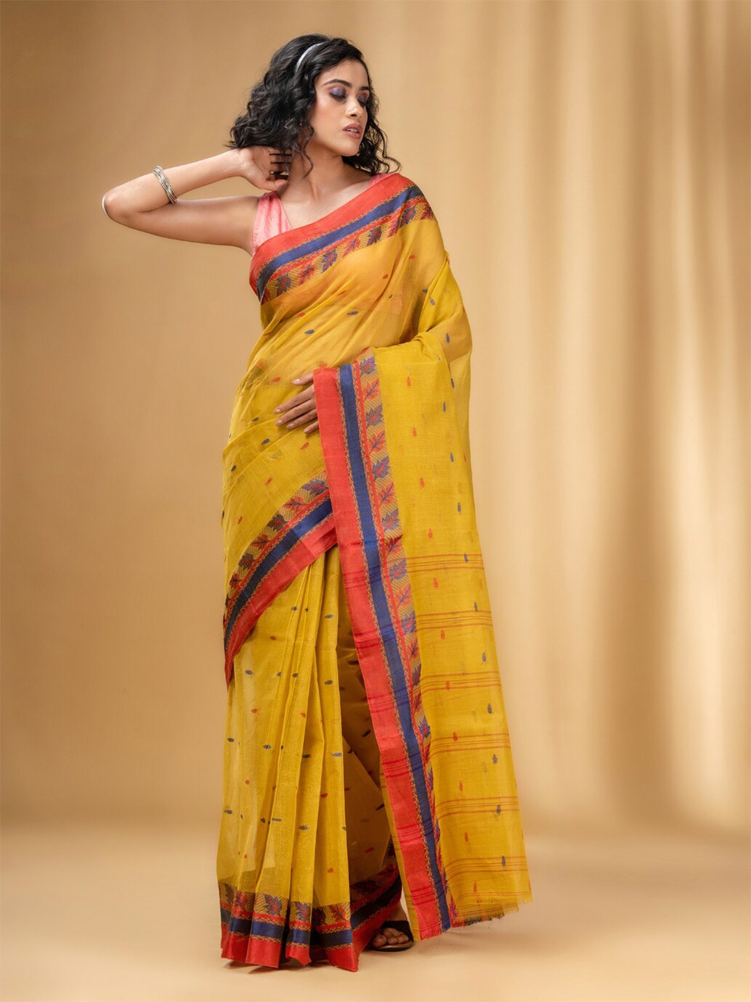 Charukriti Woven Design Pure Cotton Taant Saree, Yellow