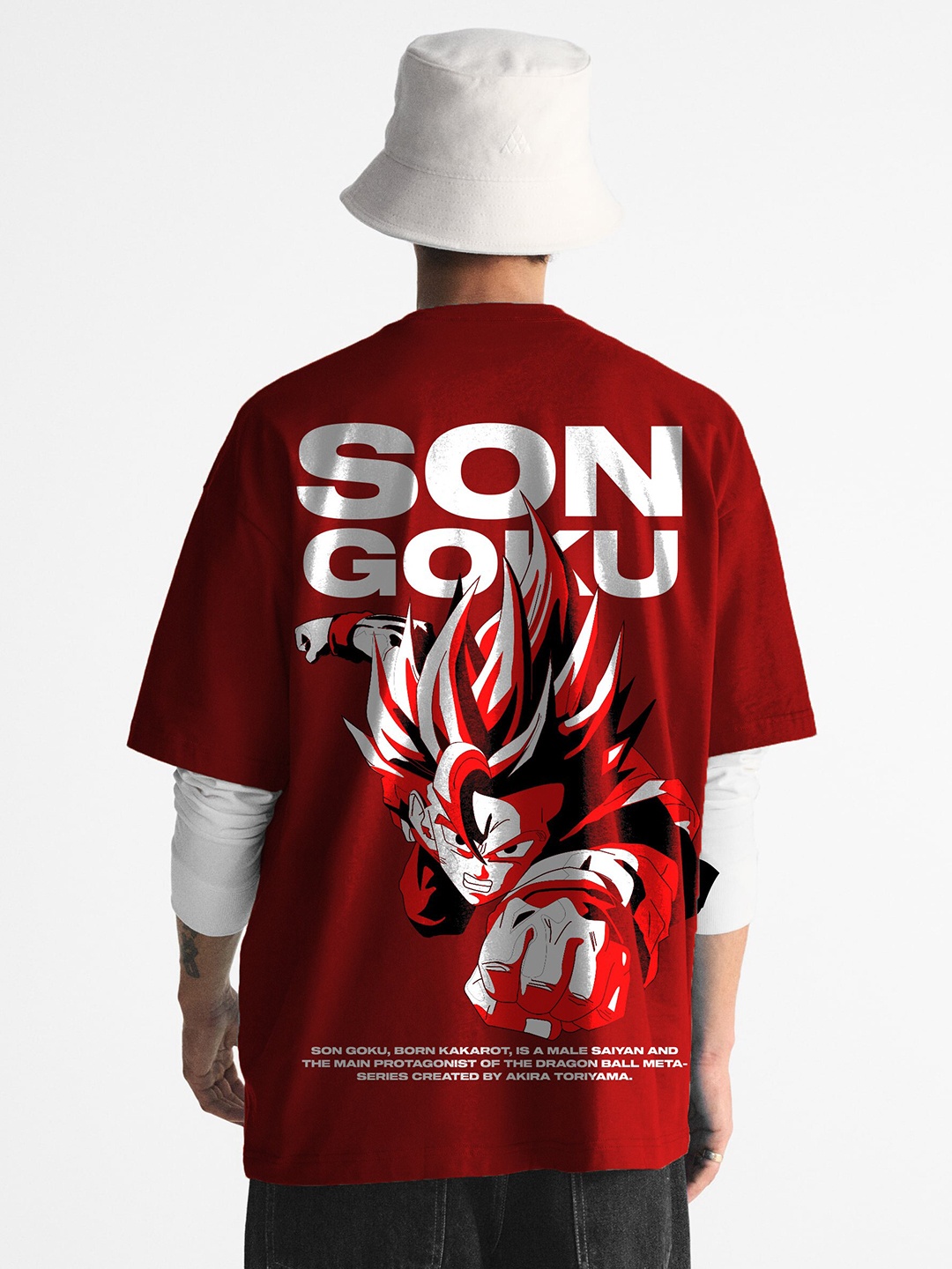 Manaca Songoku Fighter Printed Organic Cotton Oversized T-shirt, Red