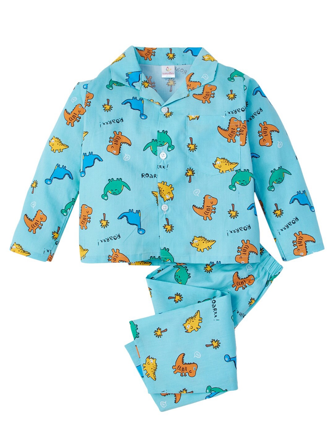 Babywish Kids Dinosaur Printed Pure Cotton Night Suit, Blue