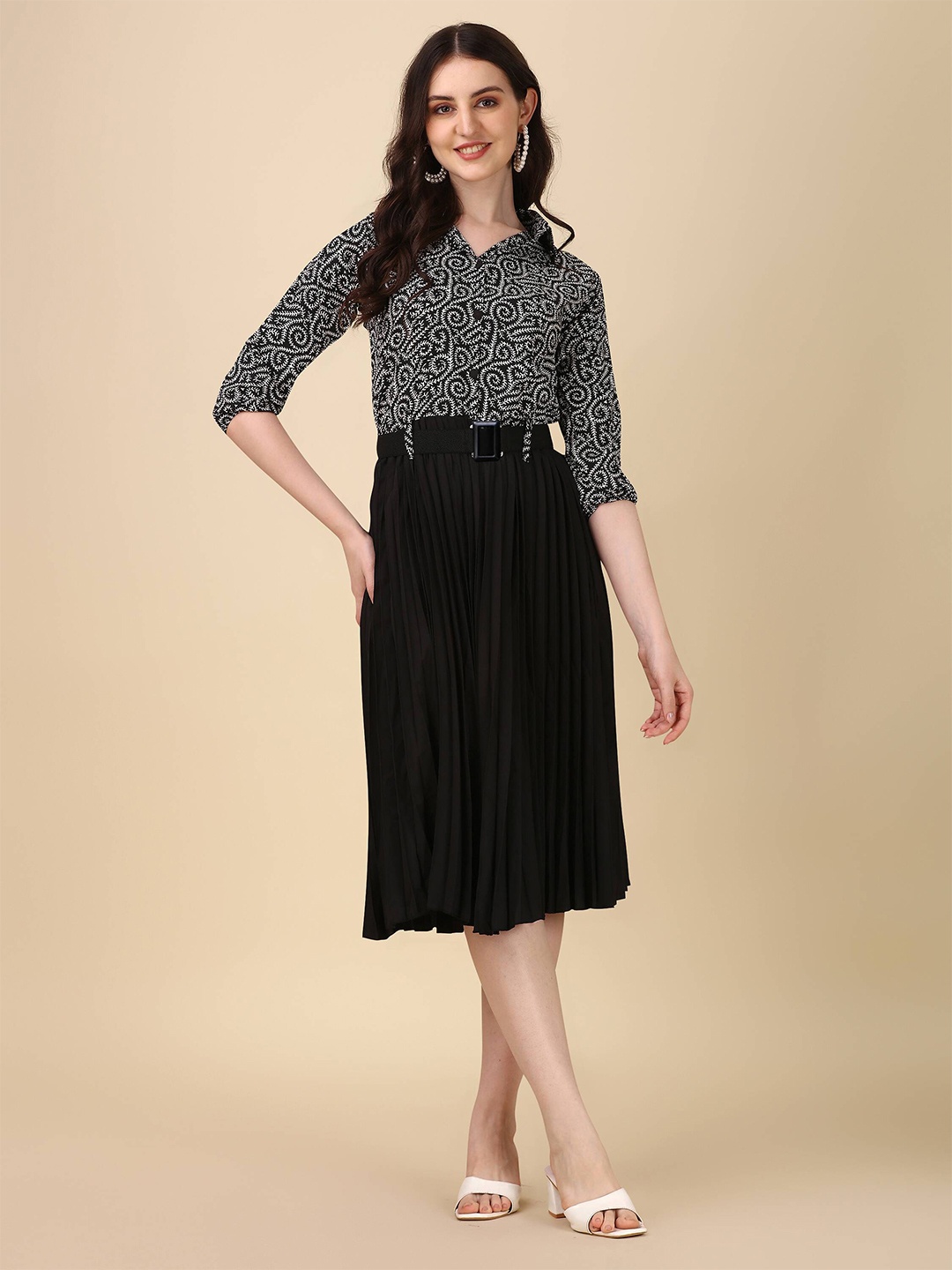 Paralians Abstract Printed Shirt Collar Belted Accordion Pleated Fit & Flare Midi Dress, Black
Paralians Abstract Printed Shirt Collar Belted Accordion Pleated Fit & Flare Midi Dress, Black