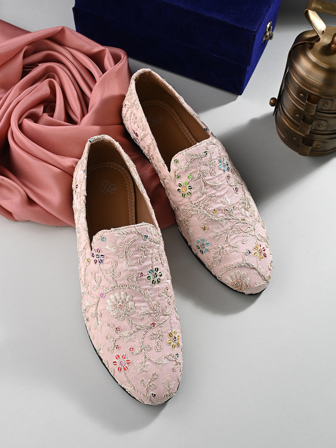 House of Pataudi Men Embroidered Sequined Casual Mojaris Espadrilles, Pink 
House of Pataudi Men Embroidered Sequined Casual Mojaris Espadrilles, Pink